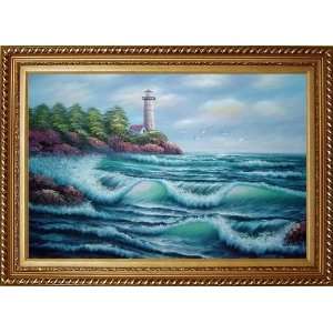  Oceanside Light Tower Oil Painting, with Exquisite Dark 