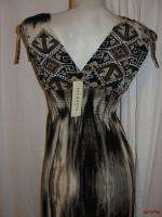 BFS03~NEW NWT JON & ANNA Brown Black V neck & Back Summer Sun Dress 