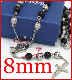 WHOLESALE MENS 28 inch Steel Rosary 8mm Beads Necklace  