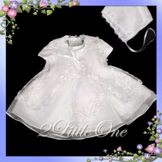 3Pc Baby Flower Girl Christening Dress Bonnet Sz 3m 6m  