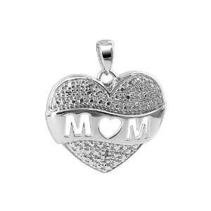 Sterling Silver Beautiful Studded Pave Heart Mom 18mm x 20mm Dangle 