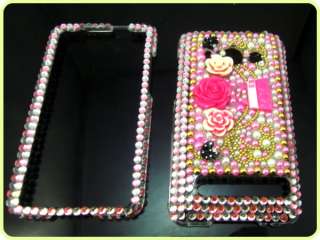 Rose Flower 3D Bling HARD Full cover CASE for HTC EVO 4G Pink HT21 