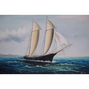   24X36Seascape Oil Painting Modern Sailing Boat Racing
