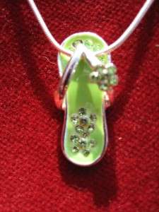 Enameled Sandle Charm W/ Gems Silver Metal Necklace  