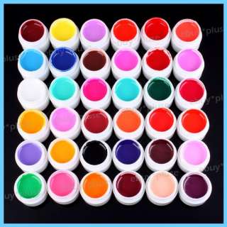 Lot 36 Pots Cover Pure Colors Nail Art UV Builder Gel Nail Tips DIY 