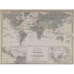  1867 Map World Volcanos Active Extinct Earthquakes RARE 
