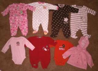 LOT 8pc Baby Girls Clothes 6 mo Carters OshKosh + Outfits Sleepers 
