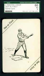 1904 Fan Craze Baseball Game Card OUT AT FIRST SGC 60  