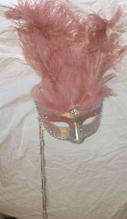 Light Lt Pastel Pink Silver Stick Venetian Masquerade Mardi Gras 
