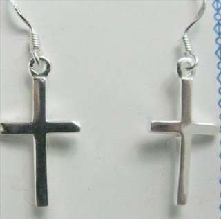 925 Sterling Silver Solid Cross Dangle Earrings SA513  