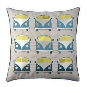  BEIGE TEAL CAMPER VAN EMBROIDERED 18 CUSHION COVER PILLOW 