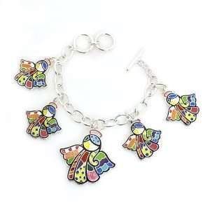 Abstract Angel Charm Bracelet; 8.5L; Silver Metal; Multicolor Angel 