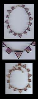 VINTAGE ART DECO BRASS FACETED AMETHYST GLASS SQUARES & TRIANGLES 