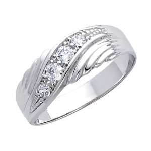 14K White Gold Round cut CZ Cubic Ziconia Wedding Band Ring for Men 