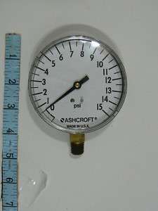 Ashcroft 35W 1005 Gas Pressure Gauge 1/4th NPT 15 PSI  