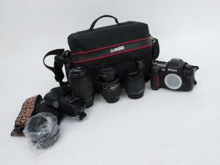Nikon F100 35mm SLR Film Camera W/ 3 Lenses & Accessories  