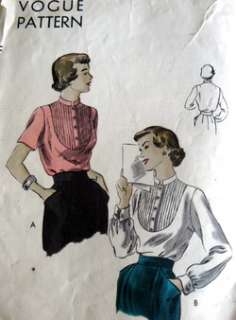 LOVELY VTG 1940s BLOUSE VOGUE Sewing Pattern 12/30  