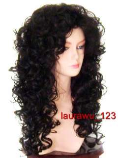 24 Long Black Curly Cosplay Wig H97  