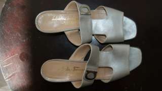 SALVATORE FERRAGAMO silver slide sandals size 8.5B  