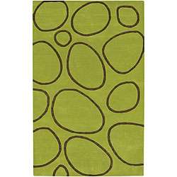 Modern Rock Green Geometric Tufted Wool Rug (5 x 8)  