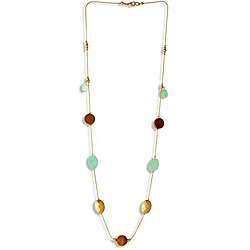 Goldtone Turquoise and Wood Single strand Necklace  