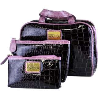   Reaction 3 Piece Embossed Croc Pattern Cosmetic Travel Bag Set  