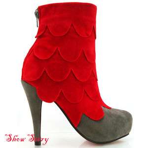 Grey & Red Fish Scale Look Womens Ankle Boots US Size 8  