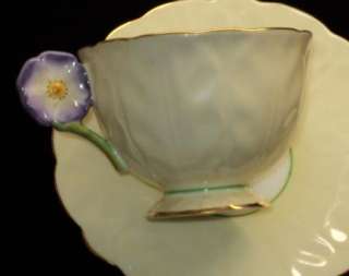 Aynsley PURPLE FLOWER HANDLE ALMOND TEA CUP AND SAUCER  