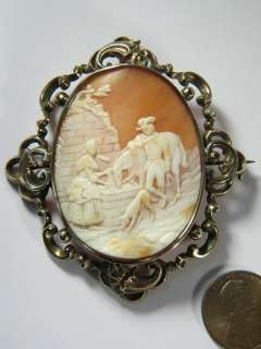 ANTIQUE 9K GOLD VICTORIAN SHELL CAMEO BROOCH COUPLE  