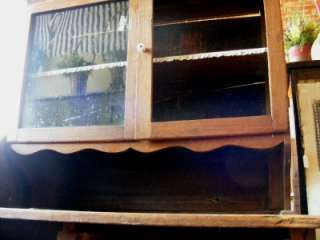 Old Wood Kitchen Cupboard Hutch with DRAWERS & 2 METAL BINS NEEDS 
