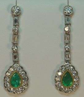 Art Deco Diamond Emerald Chandelier Earrings  