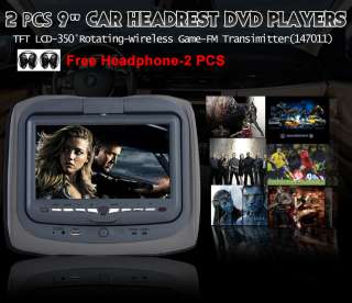   Sale Two Gray 9  TFT LCD Car Pillow Headrest Monitors DVD Player