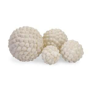 Set of 4 Tiny White Sea Shell Covered Decorative Spheres  