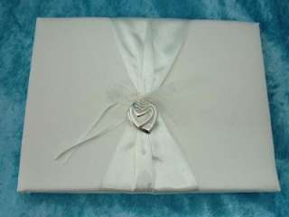 New Ivory Satin Triple Open Hearts Wedding Guest Book  