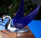 SWAN w/ BLUE Lighted Wings Chrome HOOD ORNAMENT