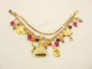   Couture Princess Beauty the Beast gold charm bracelet rhinestones