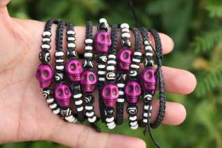 10 Artificail Stone Purple Skull Bone Beads Slip Knotted Bracelets 