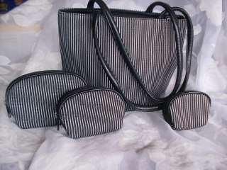 Beautiful Bueno Black & White Striped 4 Piece Handbag Set  