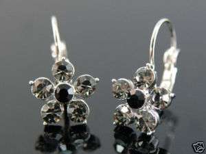 Unique Black Flower Earrings w/ Swarovski Crystal SE055  