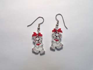 CHRISTMAS 101 DALMATIANS EARRINGS CHARMS RED BOW (101 F)  