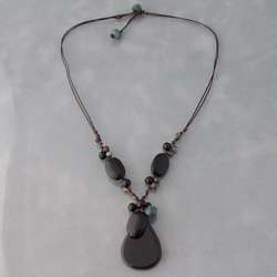 Onyx and Jade Stone Teardrop Necklace (Thailand)  