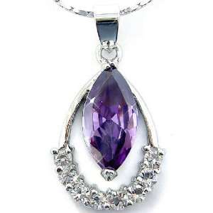 Tasteful Marquise Cut Sterling Silver Simulated Amethyst Pendant with 