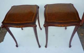 Decorative mahogany inlaid leather top pair of tables  