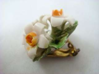 Vintage Capodimonte Boxed Italian Porcelain Daffodil Earrings Brooch 