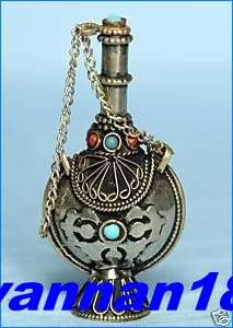 Superb Tribal Tibet silver inlay turquoise Beads snuff bottle  