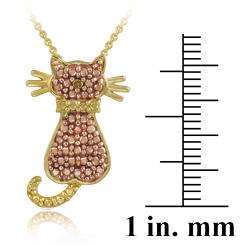 18k and Rose Gold over Silver Champagne Diamond Accent Cat Necklace 