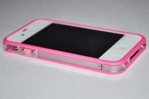 Pink Clear Bumper Case Cover with Metal Buttons For Apple iPhone 4 S 