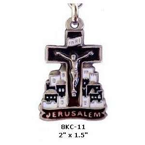  Holy Land Key Chain, Jerusalem Silver/Blue Crucifix 