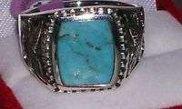 Bold Mens Sterling Silver genuine TURQUOISE Eagle Ring Sz 10  