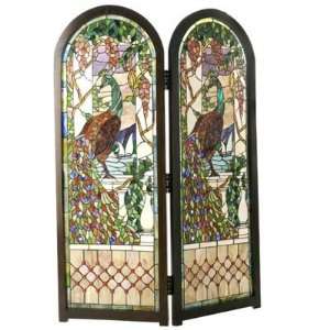  Exotic Stained Glass Peacock Two Panel Floor Screen